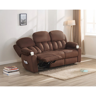 Modern Recliner Sofa, Cozy 3 Seater Recliner With Dual Wingback, Plush Fabric Reclining Couch With  , Recliner Sofas For Living Room by Ebern Designs