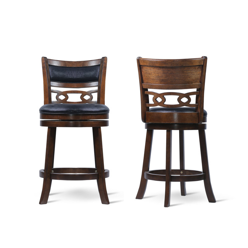 Antonios Swivel Upholstered Counter Stool with Solid Wood Frame, Black/Brown, Counter Stool (24.75” Seat Height)