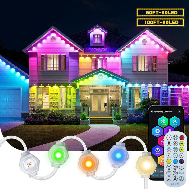 Permanent Outdoor Lights For House, Smart RGB LED Lights Outside With 16 Million DIY Colors, IP67 Waterproof Eaves Lighting For Christmas Halloween Holiday Daily Decorations