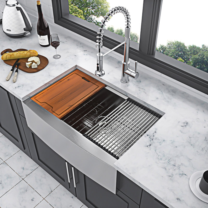 Lavabo de cuisine à tablier frontal avec station de travail Farmhouse