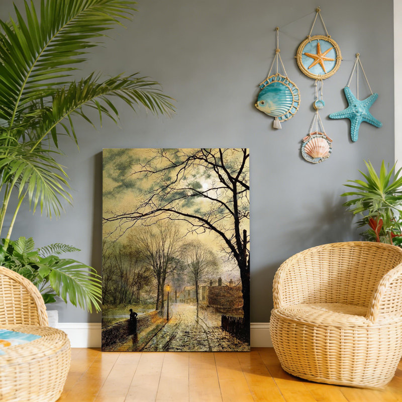 Moonlit Winter Lane, art mural en bois à l'arrière 20 po x 30 po