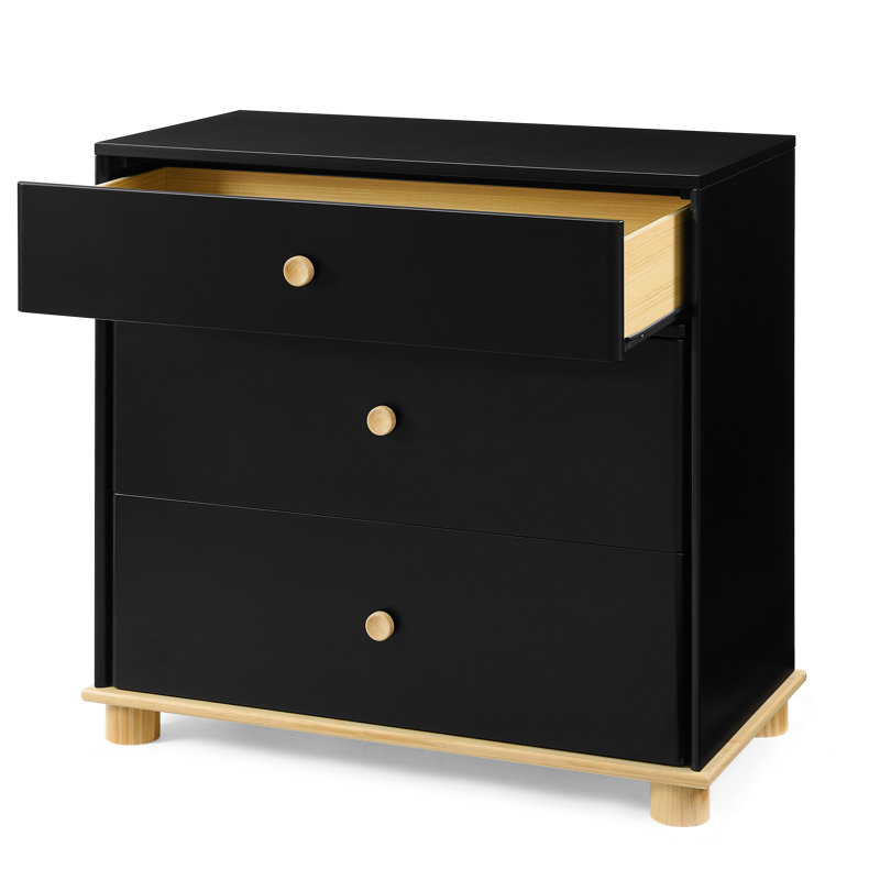 Commode 3 tiroirs Little Seeds Roo, Noir/naturel