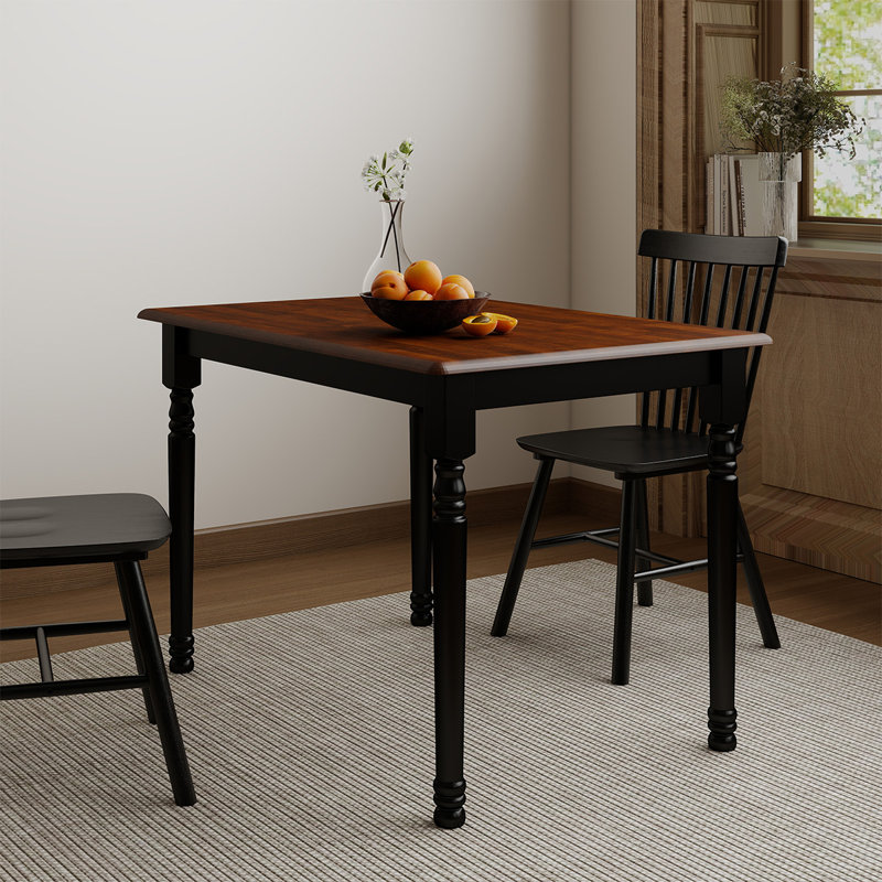 Modern Farmhouse Rectangular Solid Wood Dining Table, Walnut/Black