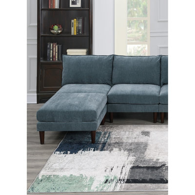 Chic 6Pcs Modular Array: 4 Armless Chairs, 2 Ottomans In Mineral Fabric Sectional Classic-Modern With Chairs & Ottomans, Colour Couch