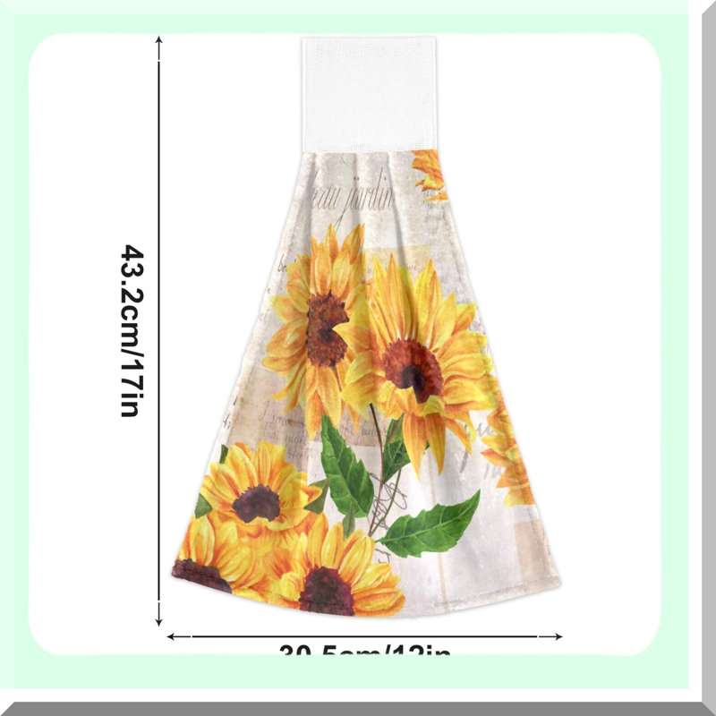 Sunflower Bliss Vintage Hanging Kitchen Towels - Absorbent Floral Hand Towels for Kitchen, Bathroom, Laundry Room - Set of 2, 12 x 17 Inches