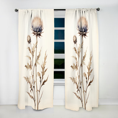Chiltern Beige Thistle Flower Stillness I - Traditional Curtain - Velvet Room Darkening - 1 panel