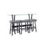 Ensemble de table de bar et de chaises 4 pièces, 1 table + 3 chaises, plateau en verre trempé, assise en cuir synthétique gris, structure en métal, style industriel moderne