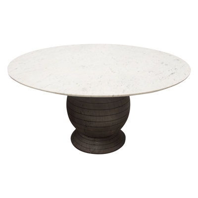 Hizy Dining Table, 60 Inch, Round White Marble Top, Acacia Wood Base