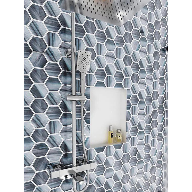 Solace 9 X 10 In. Matte Glass Mosaic Hexagon Wall And Floor Tile (3.28 Sq Ft/Case) - 5 Pack, Silver Midnight Blue