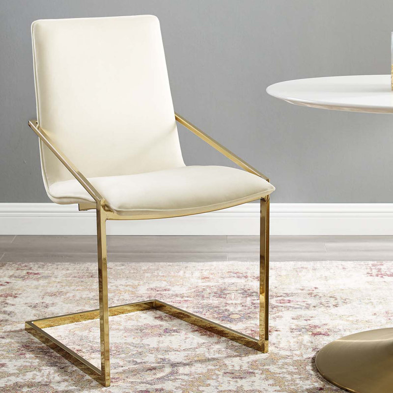 Fauteuil Modway, Velours Ivoire, Doré