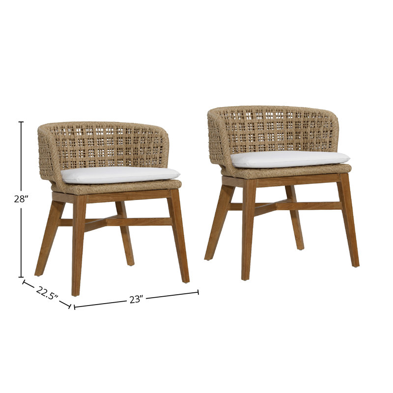 Keith Teak and Olefin Upholstered Dining Chair, Natural
