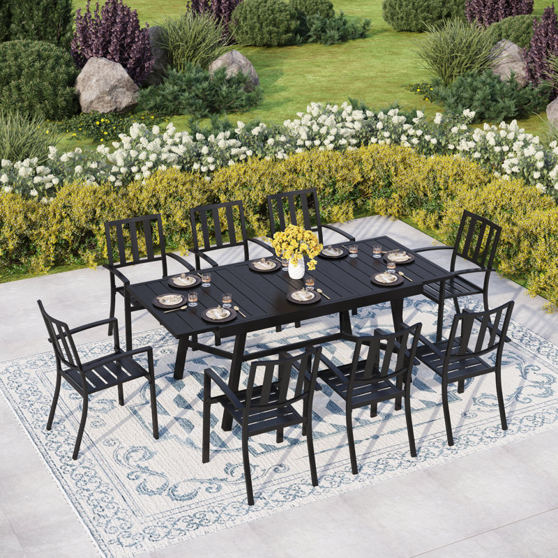 Alyah 8 - Person Patio Dining Set with Extendable Rectangular Table
