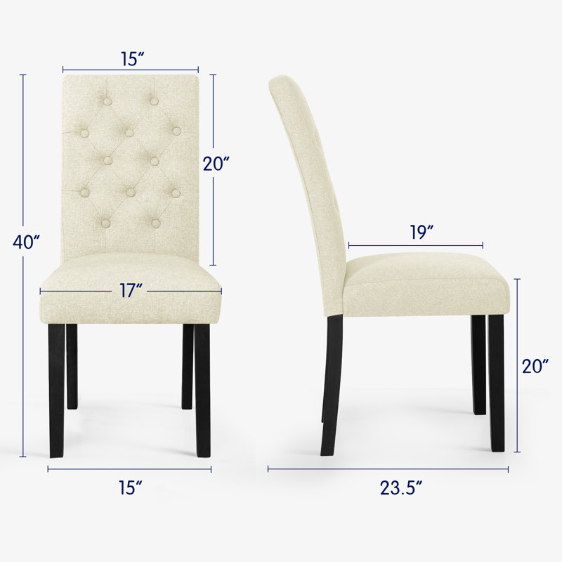 Tufted  Fabric Upholstered Parsons Dining Chairs, Ivory, 2