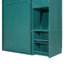 Lit escamotable mural simple avec bibliothèque, armoire supérieure, bureau extensible et rangement latéral, bleu sarcelle
