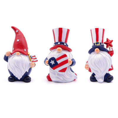 3-Pack Patriotic Gnome Figurines 4.6 in, Hand-Painted Resin Tabletop Decor for 4th of July Memorial Day Home Display