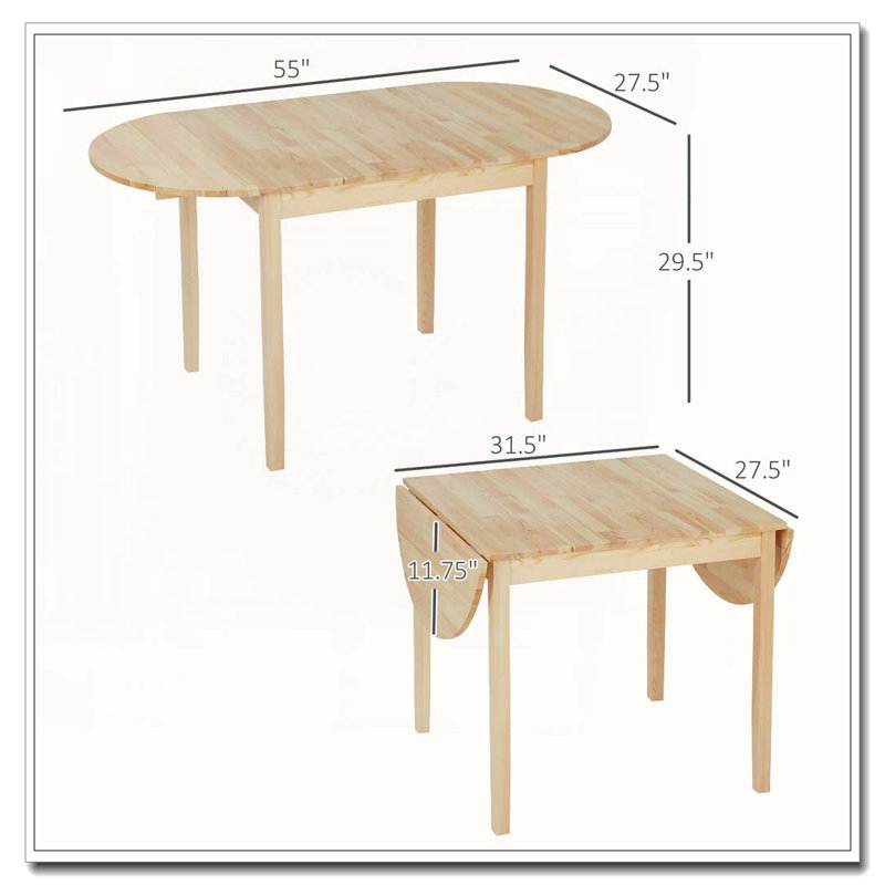 55" Solid Wood Kitchen Table, Drop Leaf Tables for Small Spaces