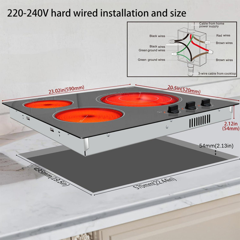 Karinear 3 Burner Electric Cooktop 24 Inch 5700W
