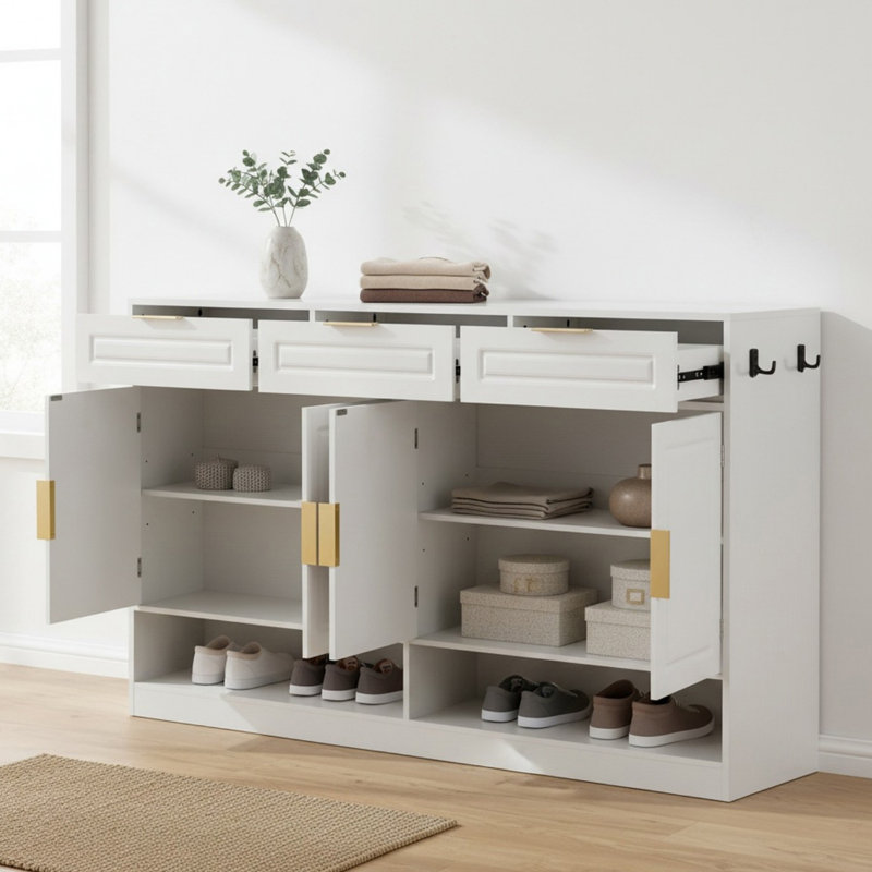 Buffet Farmhouse avec 3 tiroirs, buffet de rangement multifonctionnel de 59,11 po avec tablette réglable, convient pour la salle à manger et le salon