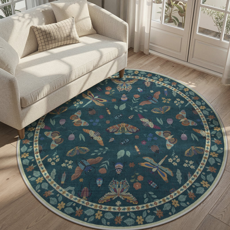 Goldene Animal & Insect Machine Washable Area Rugs with Non-Slip Backing for Living Room, Dining Room, Bedroom, Round 6'