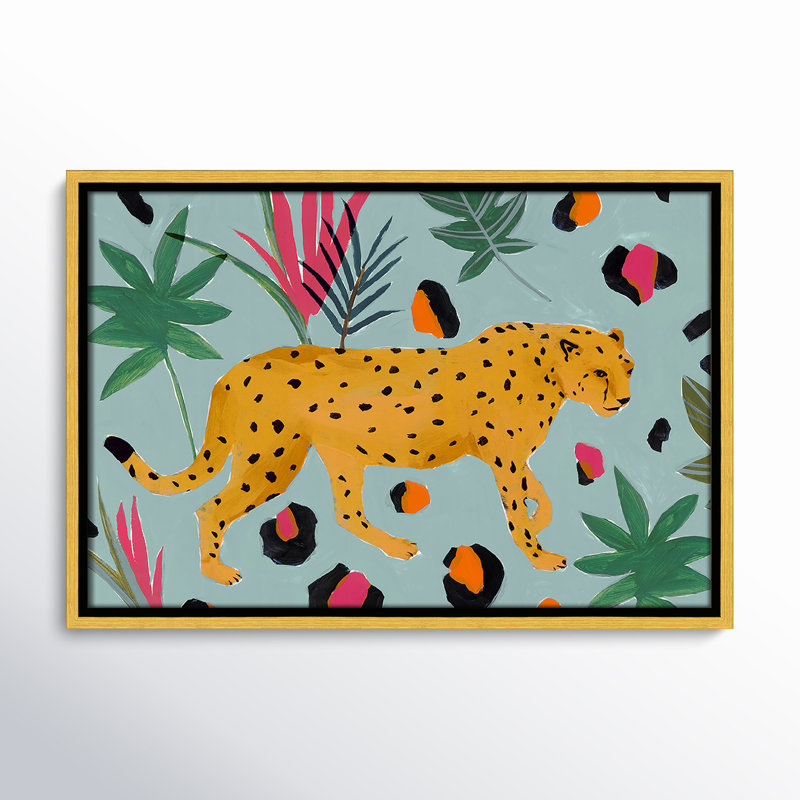 «Nyles Walking Cheetah II» par Isabelle Z - reproduction d'art, Toile avec cadre doré, H 41,5 po x l 61,5 po x P 2 po