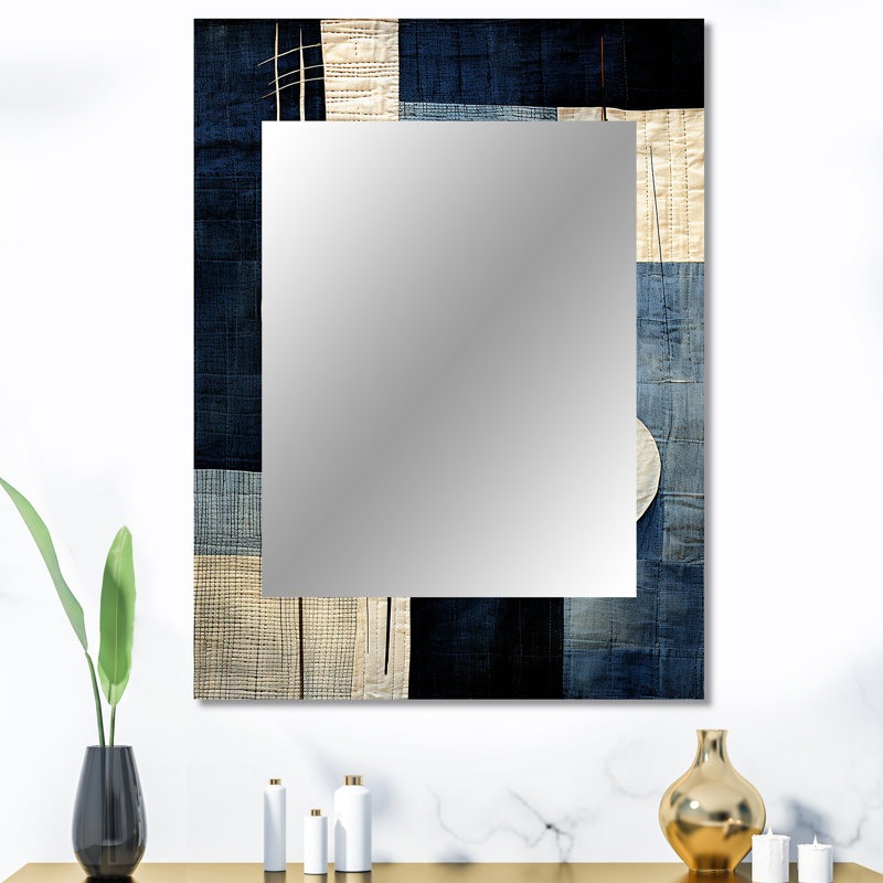 Blue Azure Geometric collages - Abstract Collages Decorative Wall Mirror, Modern Mirror, Printed Metal Art, 40" x 30"