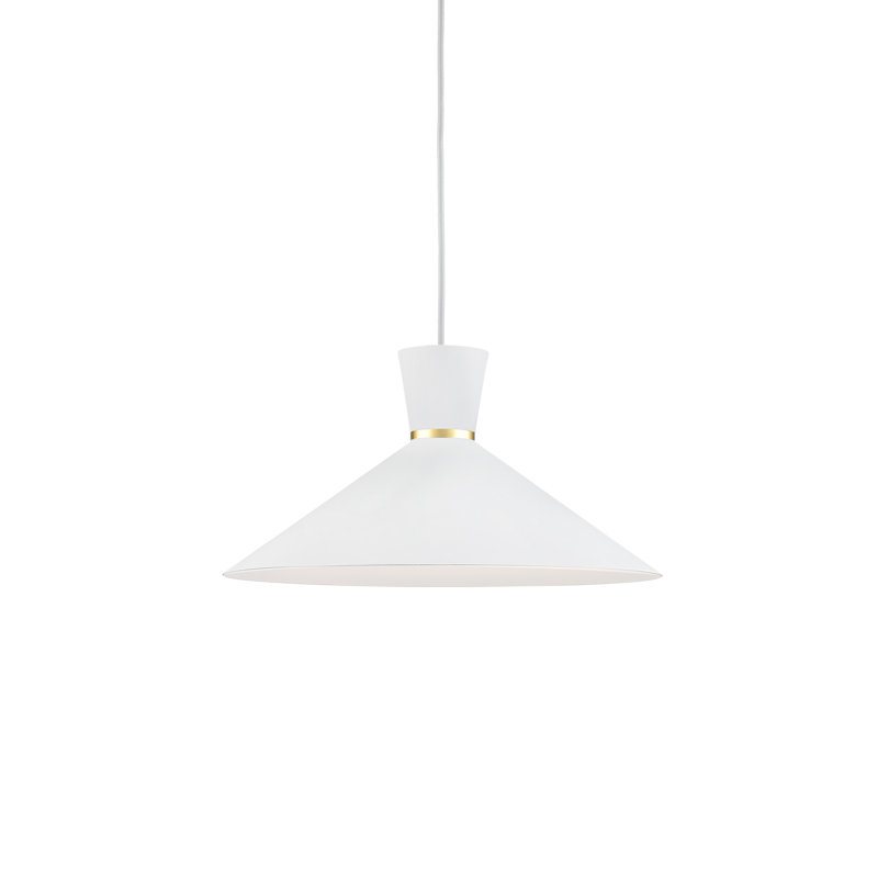 Luminaire suspendu conique simple Vanderbilt, Blanc/doré, Blanc/doré