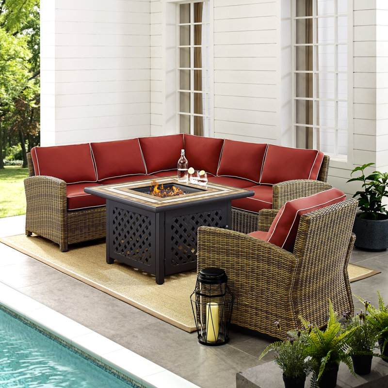 6 - Person Patio Conversation Set with Cushions, Sangria