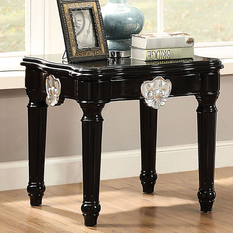 Table de bout noire avec support stable et pieds de table en bois