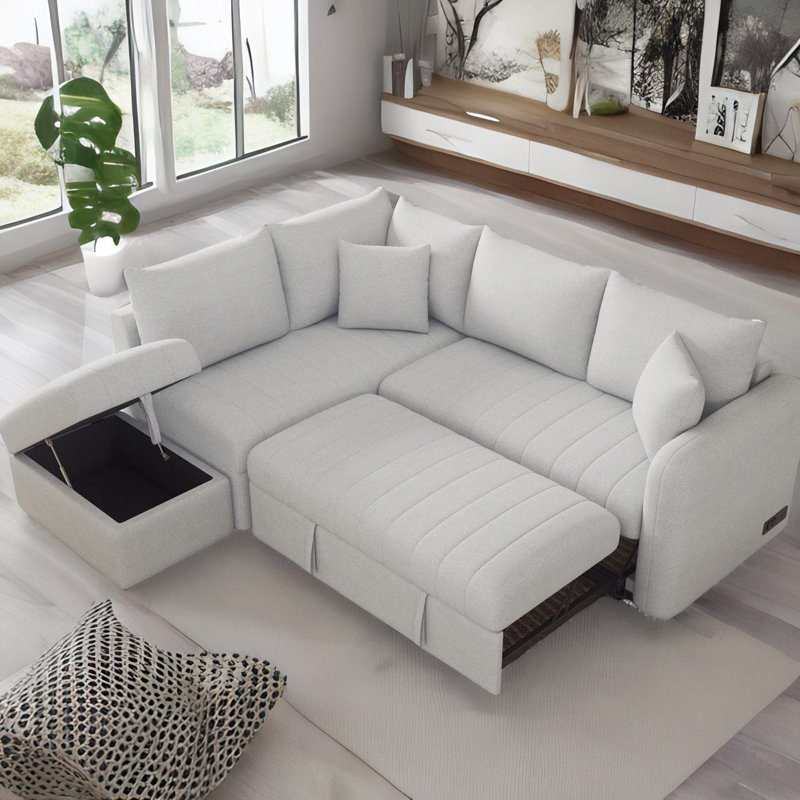 Jiaruo 82.6 Upholstered Storage Sectional With USB ports, Gray Polyester Blend