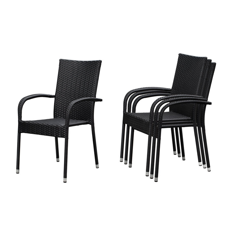 Chaises en osier Morgan, empilables, sans assemblage, structure en acier thermolaqué - 4 pièces, Noir