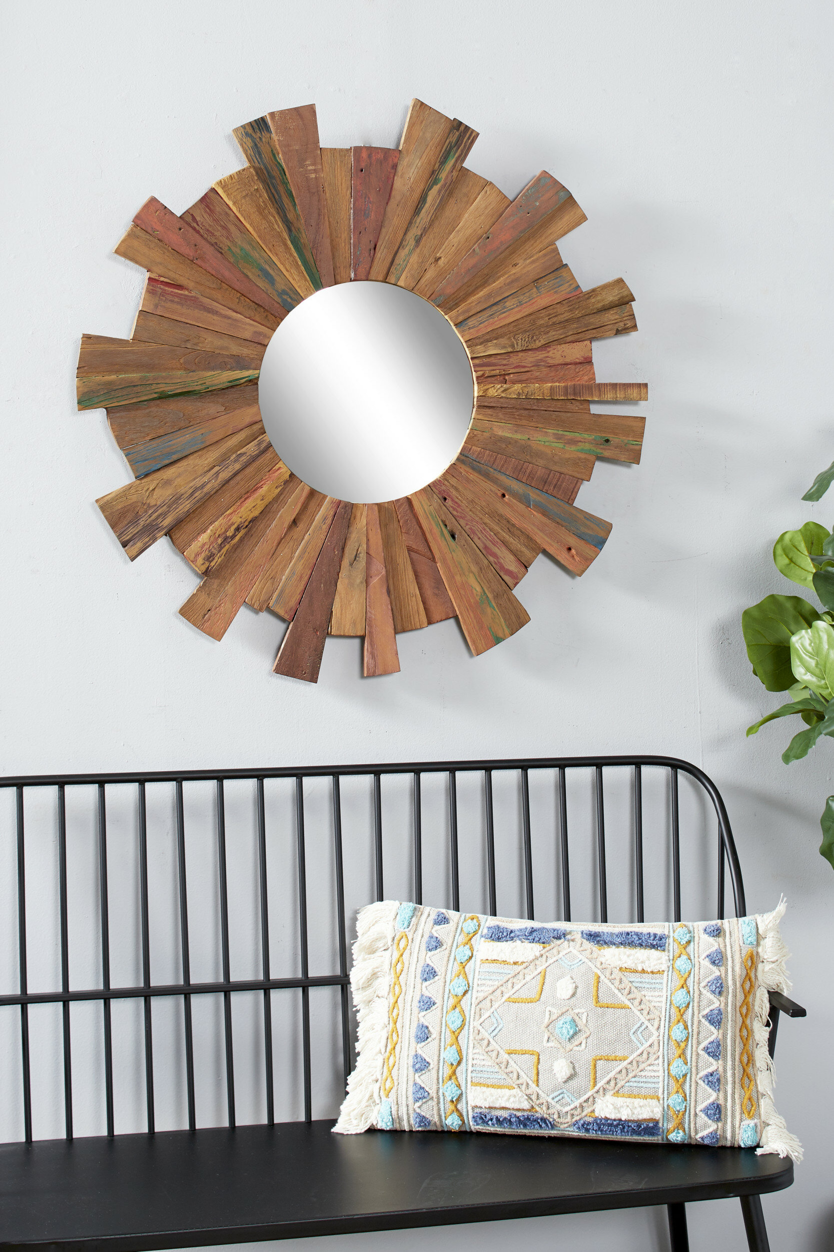 Highland Dunes Micaela Wood Circle Wall Mirror | Wayfair