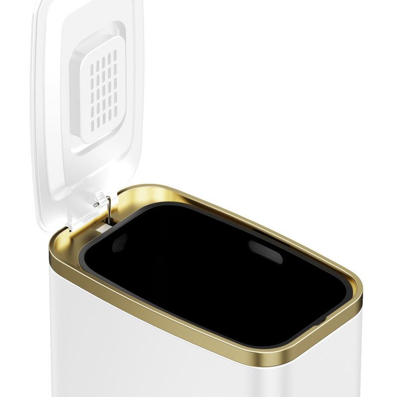 Poubelle de salle de bain 1,6 gallon avec couvercle à fermeture lente, pédale, poubelle en acier inoxydable de 6 L avec seau intérieur amovible, filtre à odeurs intégré, petite poubelle pour salle de bain, toilette, bureau à domicile, chambre à coucher (blanc)