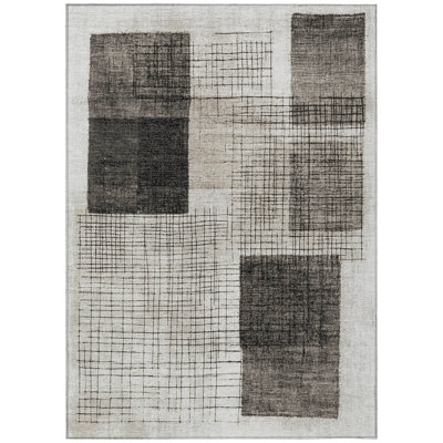 Machine Washable Indoor/Outdoor Xhevrie Ivory Rug