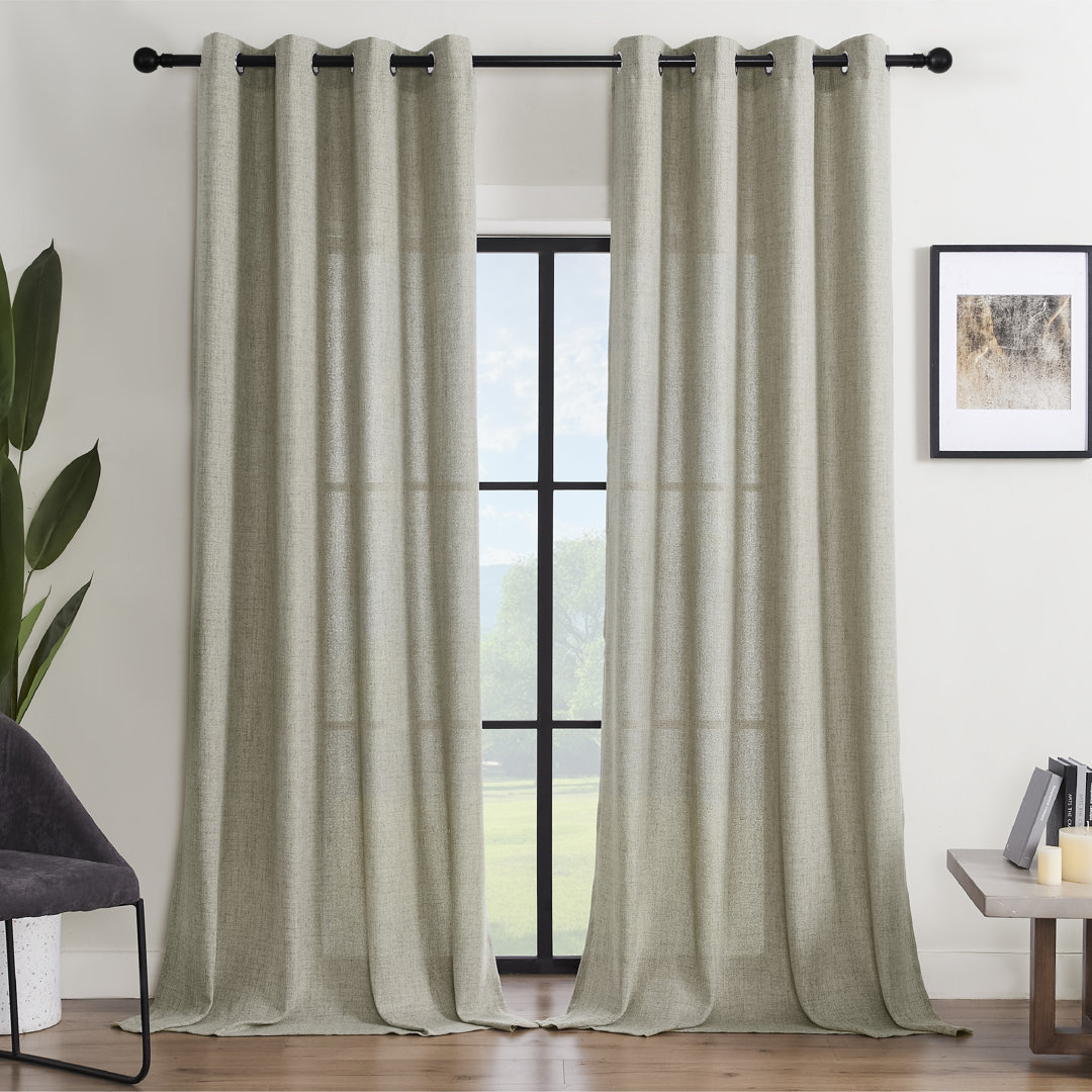 Draycott Light Filtering Semi-Sheer Faux-Linen Grommet Curtains 2 Panels Set (Set of 2) Latitude Run® Curtain 