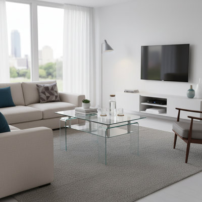 Modern 2-Tier Glass Coffee Table - Clear Acrylic & Chrome Accent Table for Living Room