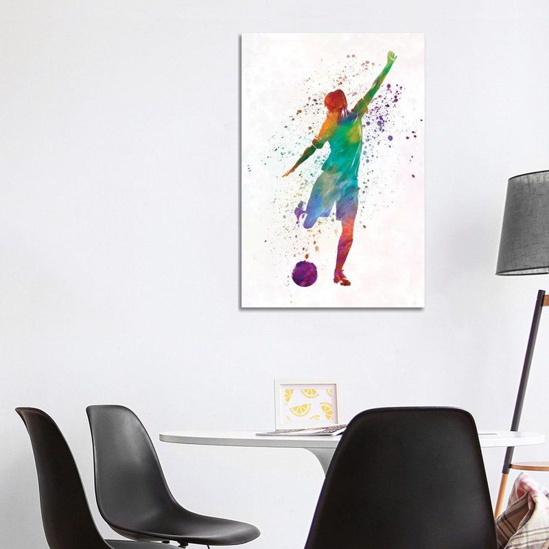Woman Soccer Player 09 In Watercolour by Paul Rommer - Wrapped Canvas Painting, 101.6 cm H x 66.04 cm W