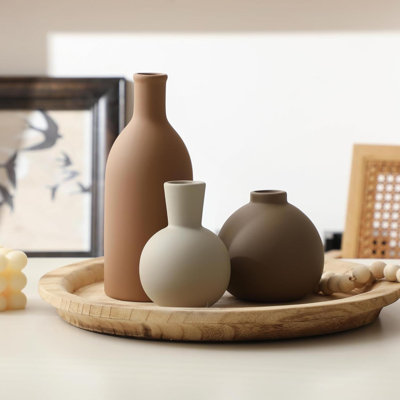 Ensemble de 3 vases en céramique, vases décoratifs maison de ferme rustique, vases en poterie pour bouquet de fleurs de pampas séchées, table, salon, cuisine, chambre à coucher, salle de bain