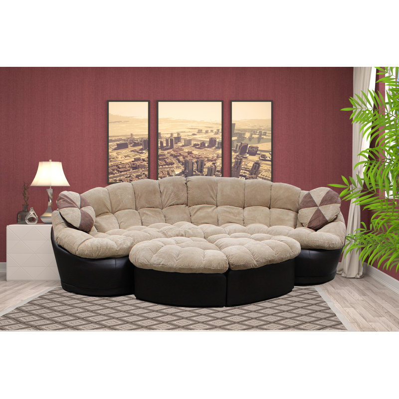 Upholstered Sectional Symmetrical, Light Brown, 32" H x 120" W x  39" D