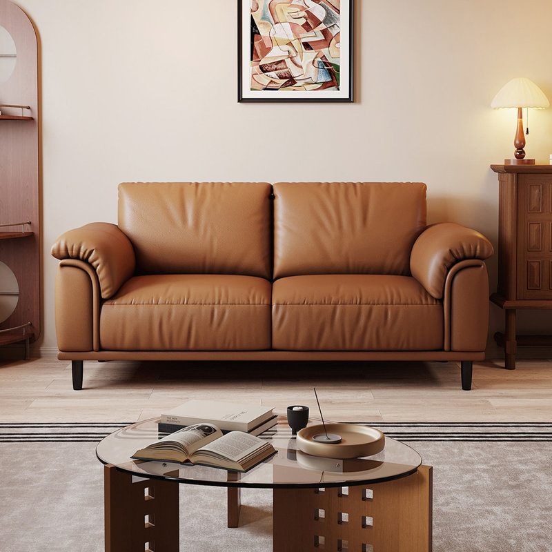 Causeuse-coussin standard en cuir véritable brun, H 34,25 po x l 74,8 po x P 35,04 po