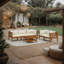 6Pc Outdoor Modular Sofa Set, Cream Cushions, Brown Solid Acacia Wood