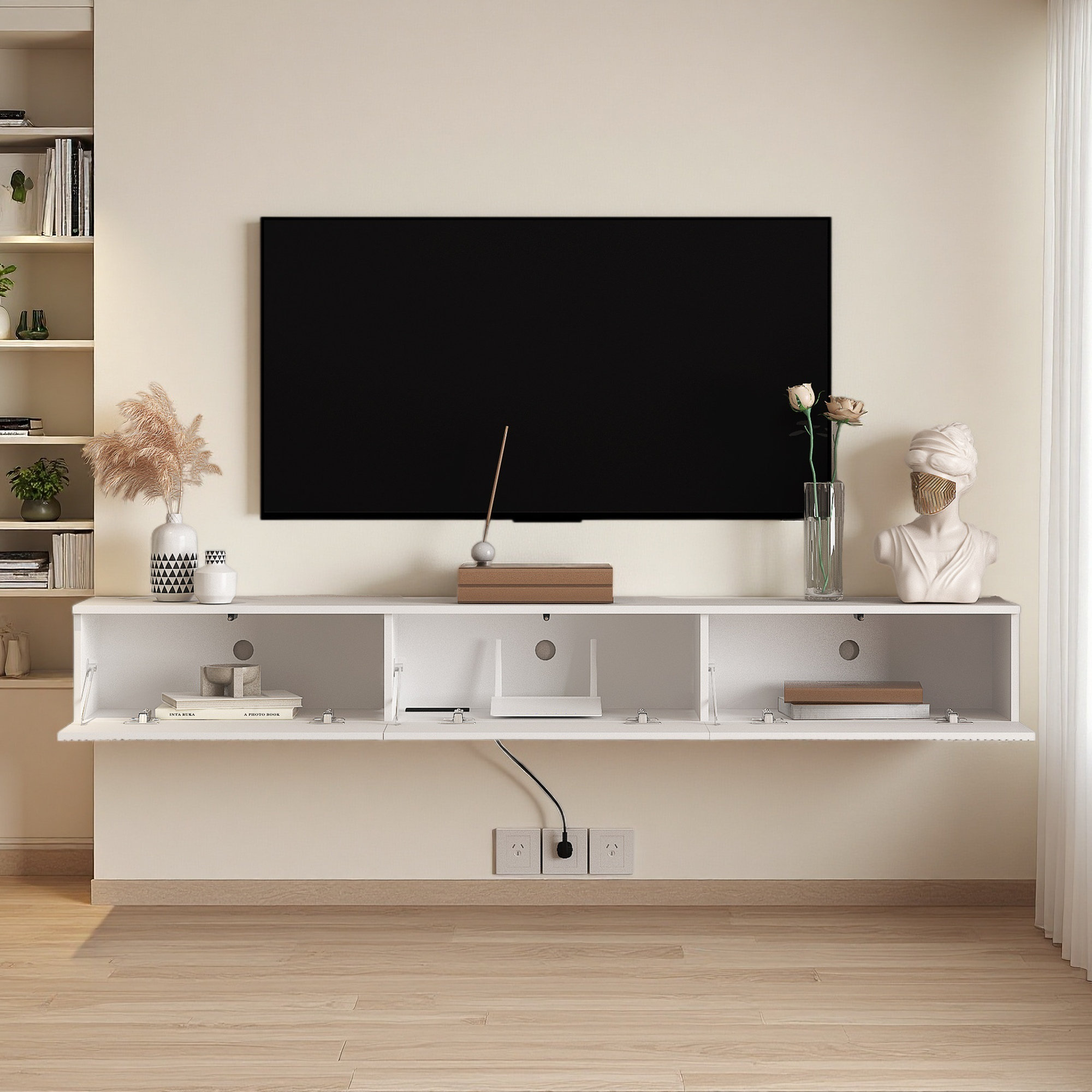 Mur Tele Wrought Studio Meuble télé flottant fixé au mur avec 16 DEL de couleur ...