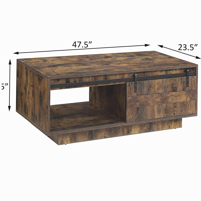 Table basse rustique en chêne avec porte de grange coulissante