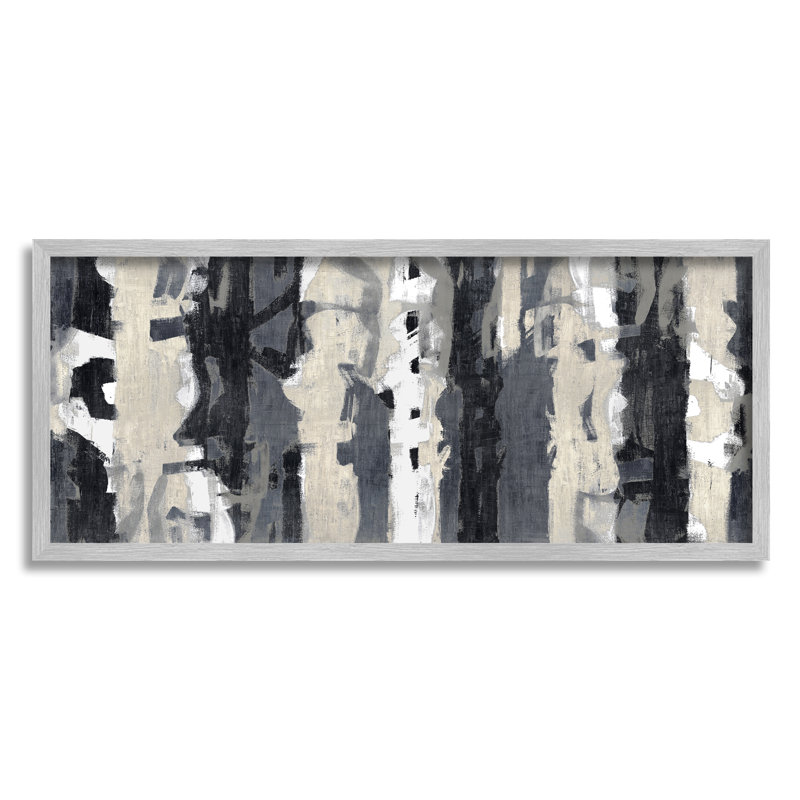 «Modern Busy Abstraction Grey Beige Black Messy Stripes» par Max Hansen - Peinture, H 13 po x l 30 po