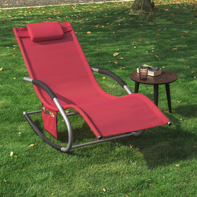 Flendersen 150 cm Long Reclining Sun Lounger with Cushions Patio Chaise Lounge, Red