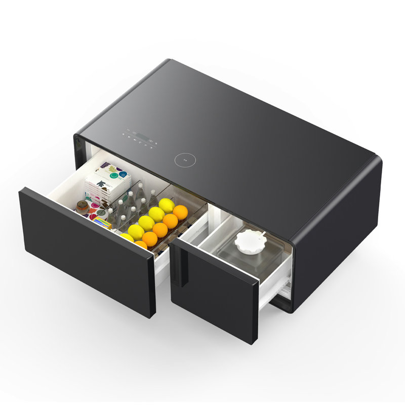 Modern Smart Coffee Table With Built-In Fridge, Bluetooth Speaker, Wireless Charging, Touch Control Panel, USB Interface, Outlet Protection, Atmosphere Light