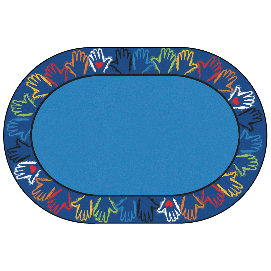 Kids Painted Hands Border Premium Tufted Blue Area Rug Carpets for Kids Rug 