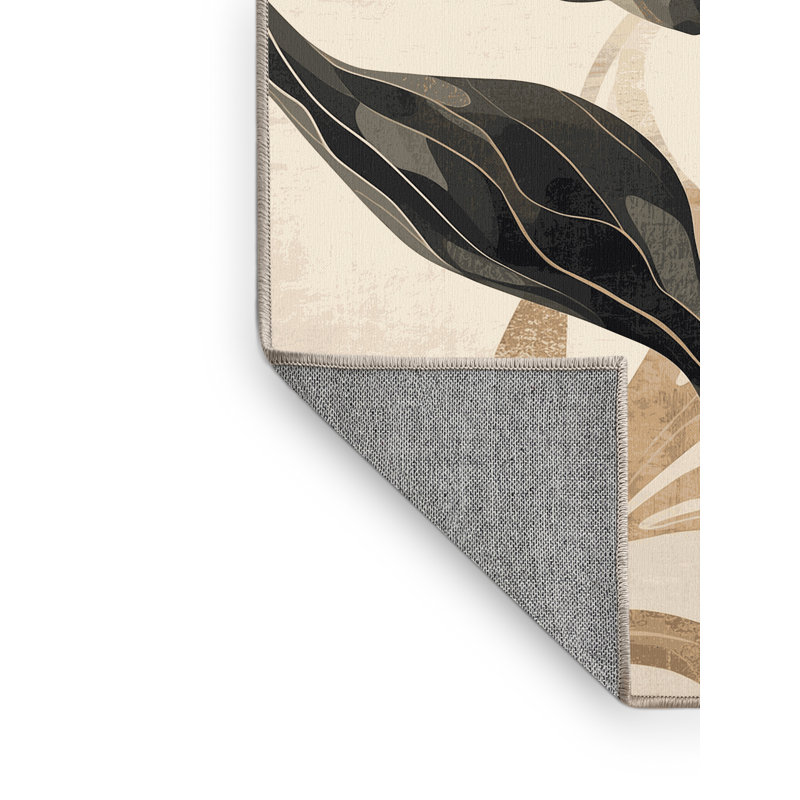 Machine Washable Higgins Artichoke Posh & Luxe Rug in Beige – Beige Binding, 7x9
