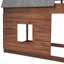 Lit superposé simple en bois avec toit, échelle et 2 fenêtres, chêne et gris fumé