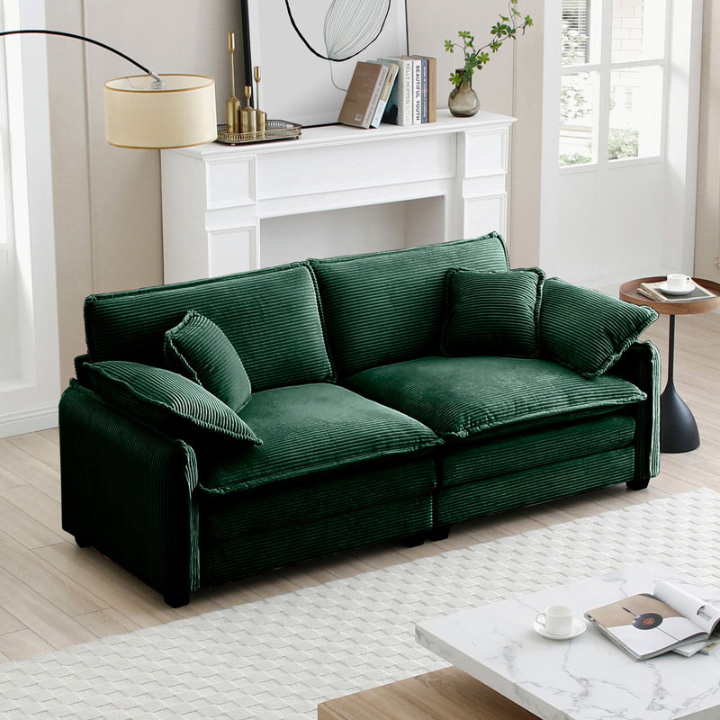 Canapé confortable avec 4 coussins et 2 places pour le salon, Vert