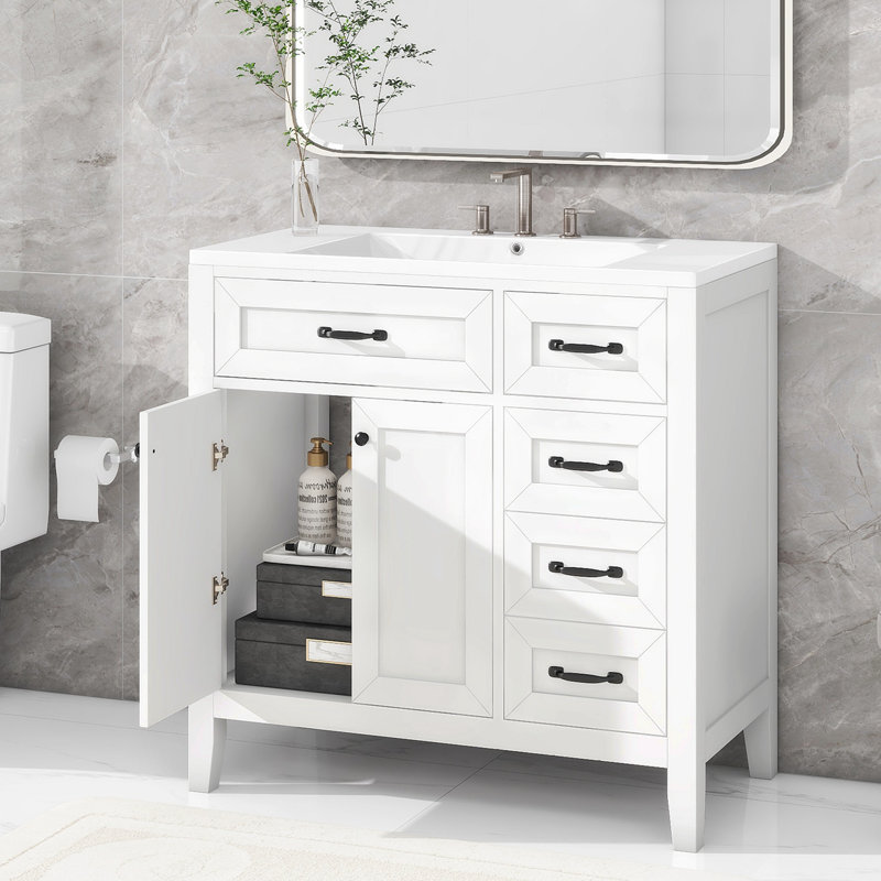 Meuble-lavabo simple 36,07 po avec meuble-lavabo en céramique, Blanc